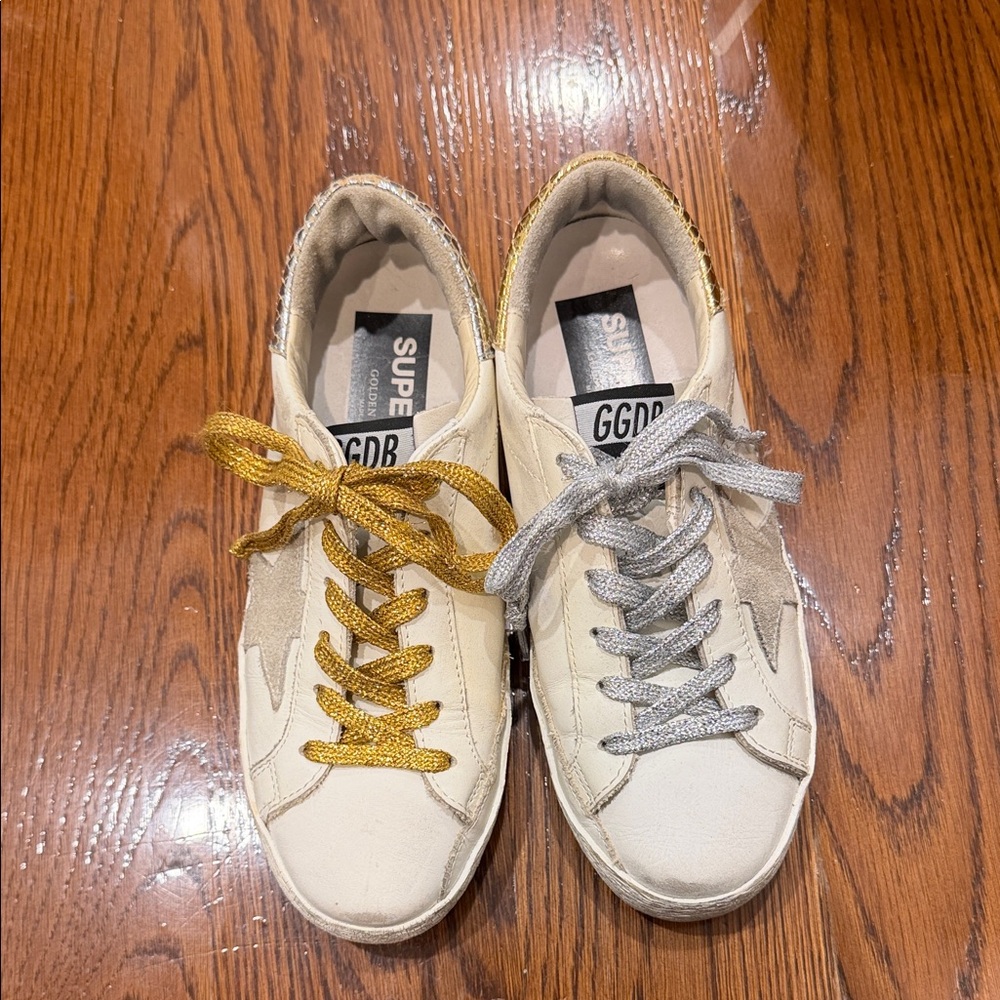 Golden Goose Deluxe Brand Sneakers with Gold and Silver Accents size 35